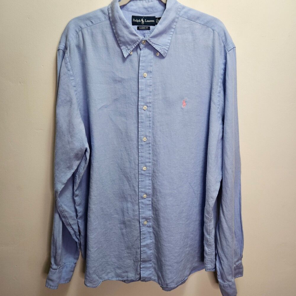 Polo Ralph Lauren Men's XXL Classic Fit 100% Linen Button Down Shirt Long Sleeve